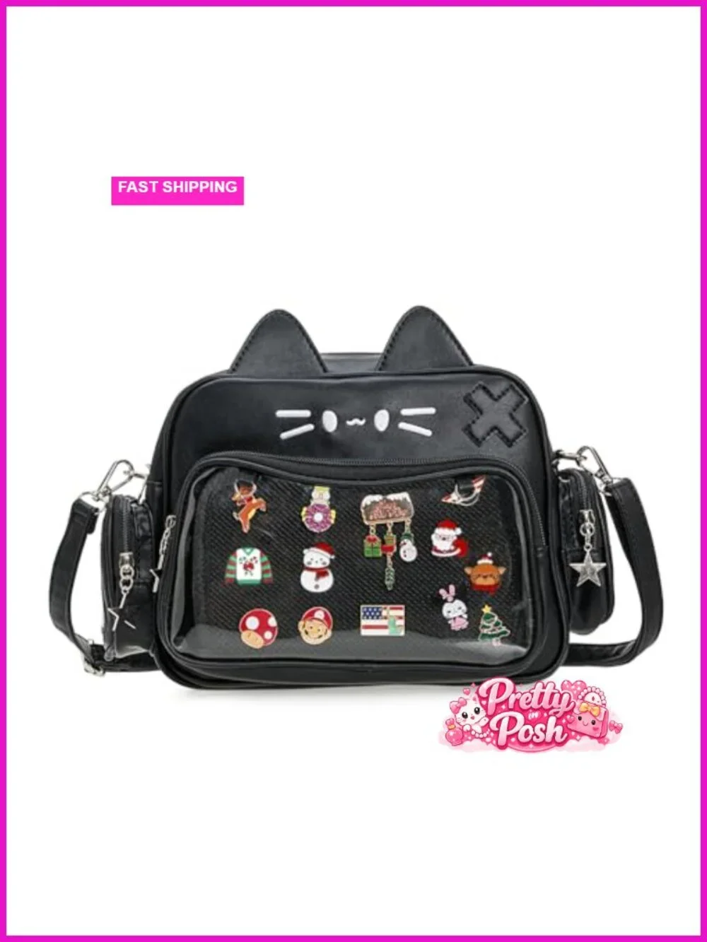 Kawaii Cat Ita Backpack with Insert Board for Pin Display Concert Anime